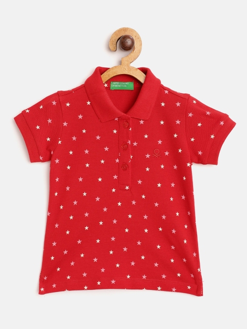 

United Colors of Benetton Girls Red & White Star Print Pure Cotton T-shirt