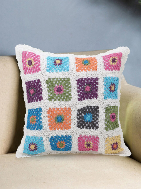 

Mezposh White & Orange Checked Square Cushion Covers