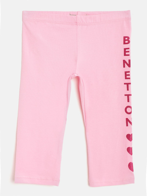 

United Colors of Benetton Girls Pink Brand Logo Print Detail Ankle-Length Leggings
