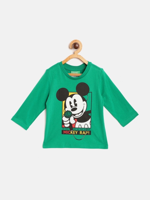 

United Colors of Benetton Boys Green & White Cotton Mickey Mouse Print T-shirt
