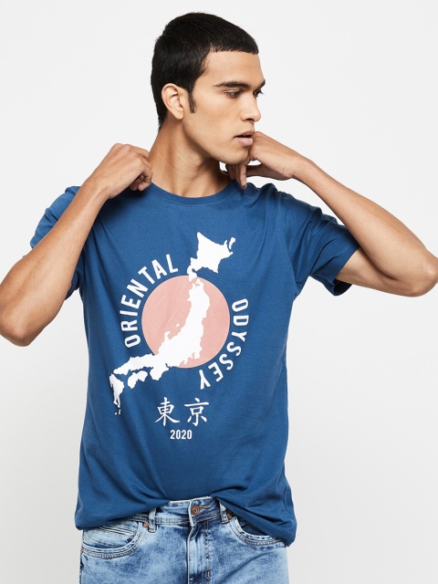 

max Men Blue Printed T-shirt