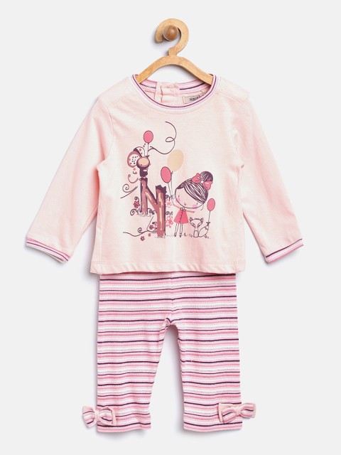 

Nauti Nati Girls Peach-Coloured & Pink Printed Top with Trousers
