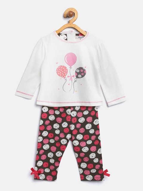 

Nauti Nati Girls White & Charcoal Grey Printed Clothing Set