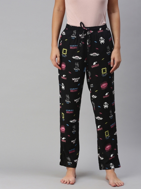 

The Souled Store Women Black F.R.I.E.N.D.S Printed Mid-Rise Cotton Lounge Pants