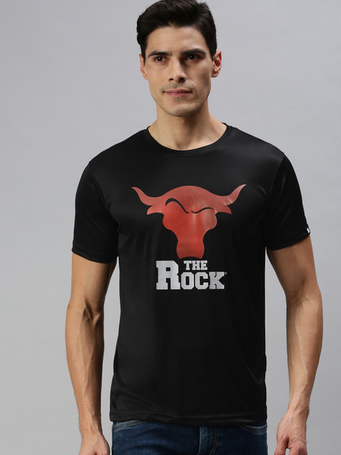 

The Souled Store Men Black & Rust Printed The Rock Applique T-shirt