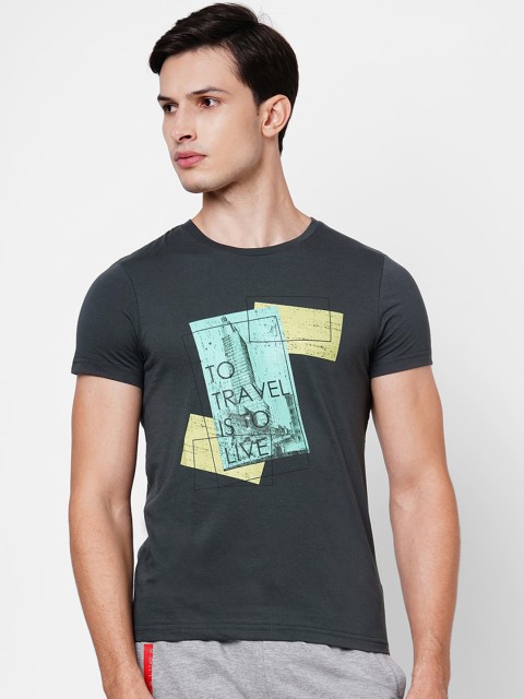 

Sweet Dreams Men Grey & Green Printed Cotton Lounge T-Shirt