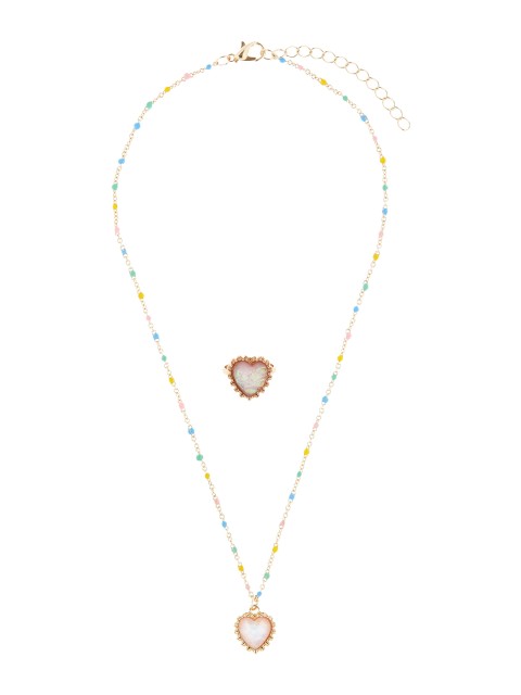 

Accessorize Gold-Toned Pink & Yellow Stone-Studded Rainbow Jewelry Set