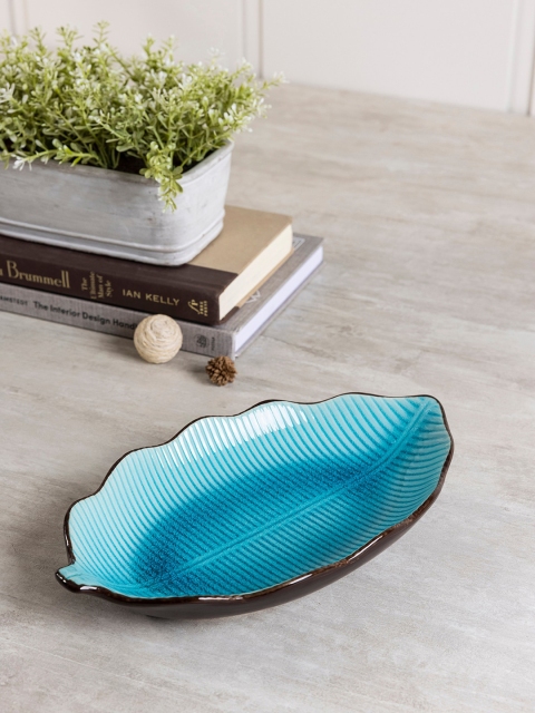 

Pure Home and Living Blue Printed Ceramic Glossy Pear Leaf Platter