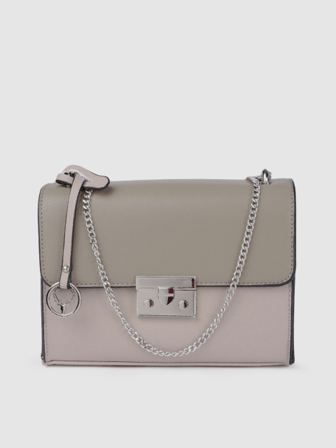 

Allen Solly Nude-Coloured & Olive Colourblocked Structured Shoulder Bag