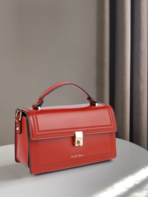 

Allen Solly Red Solid PU Regular Structured Handheld Bag