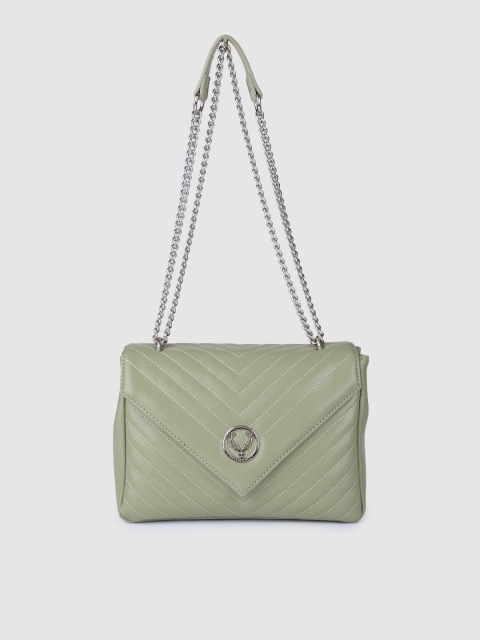 

Allen Solly Green Solid Structured Sling Bag With Stitch Detail
