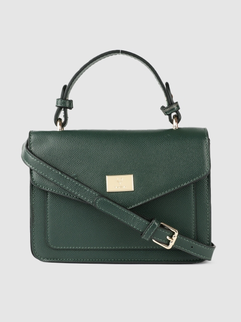 

Allen Solly Green Solid PU Regular Structured Handheld Bag