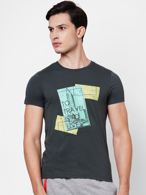 

Sweet Dreams Men Grey & Blue Printed Cotton Lounge T-Shirt