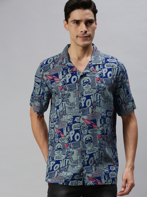 

The Souled Store Men Blue Opaque Captain America: Comic Pattern Printed Casual Shirt