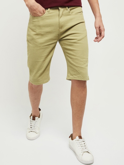 

max Men Olive Green Cotton Denim Shorts