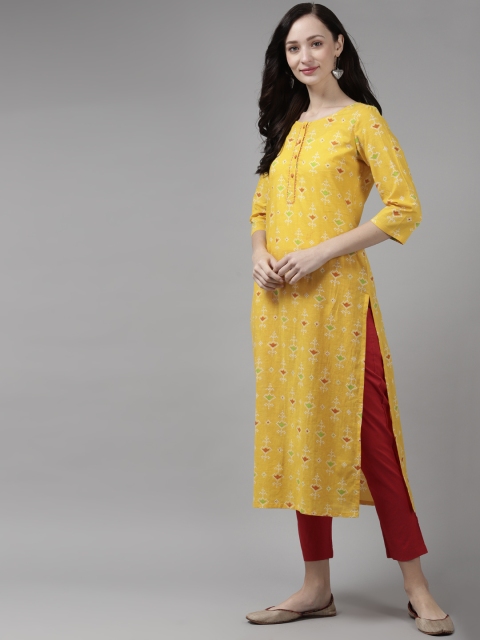

Amirah s Women Yellow Ethnic Motifs Printed Regular Pure Cotton Kurta with Trousers
