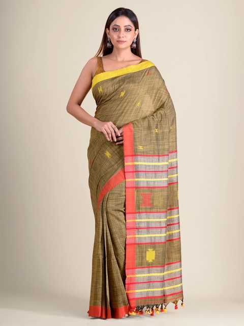 

Mitera Olive Green & Yellow Woven Design Pure Cotton Saree