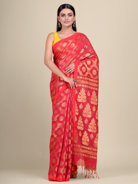 

Mitera Red & Gold-Toned Ethnic Motifs Hand Woven Zari Pure Linen Saree