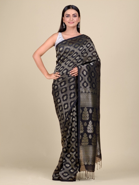 

Mitera Black & Gold Ethnic Motifs Zari Pure Linen Saree