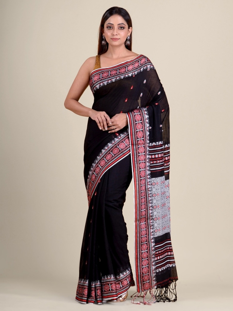

Mitera Black & Red Woven Design Zari Pure Cotton Saree