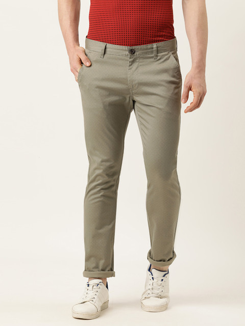 

IVOC Men Olive Green Printed Slim Fit Trousers