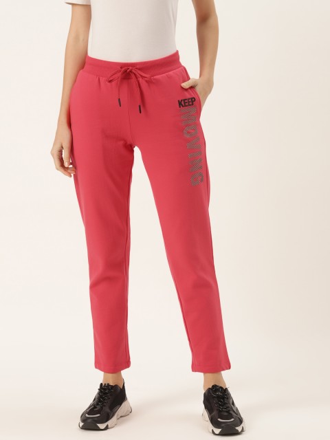 

Madame Women Coral Pink Typography Print Track Pants
