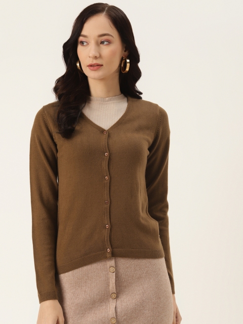 

Madame Women Khaki Solid Cardigan
