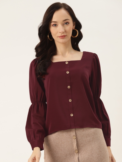 

Madame Women Maroon Solid Regular Top
