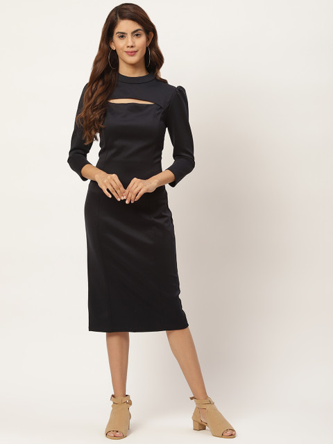 

Madame Navy Blue Solid Cut-Out Sheath Dress