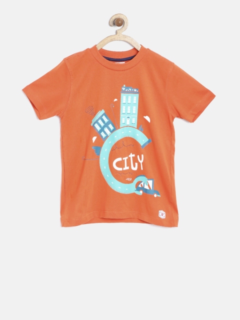 

Nauti Nati Boys Orange Printed Round Neck T-shirt