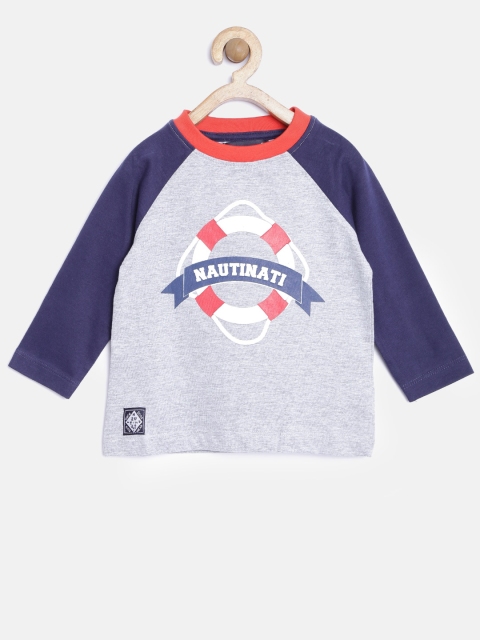 

Nauti Nati Boys Grey Melange Colourblocked T-shirt