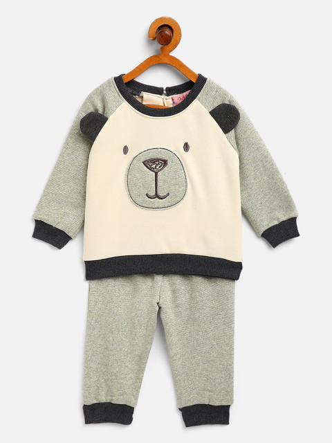 

White Snow Unisex Kids Cream-Coloured & Mint Green Bear Applique Sweatshirt with Joggers