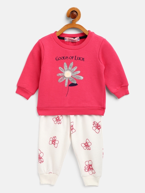 

White Snow Infant Girls Fuchsia & White Printed Sweatshirt with Joggers