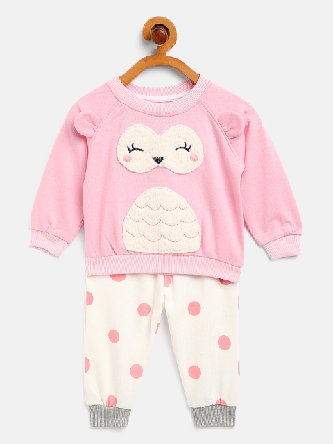 

White Snow Infant Girls Pink & White Fuzzy Sweatshirt with Joggers