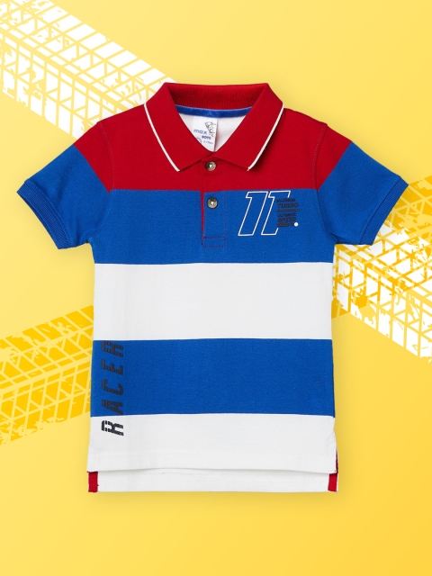 

max Boys Blue White Colourblocked Polo Collar Cotton Pure Cotton T-shirt