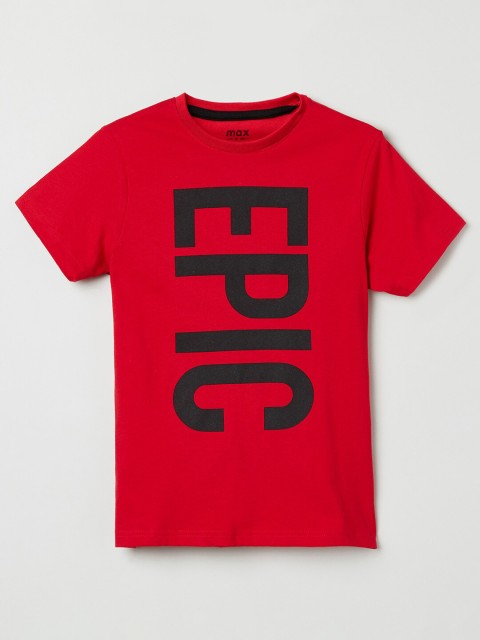 

max Boys Red & Black Typography Printed T-shirt