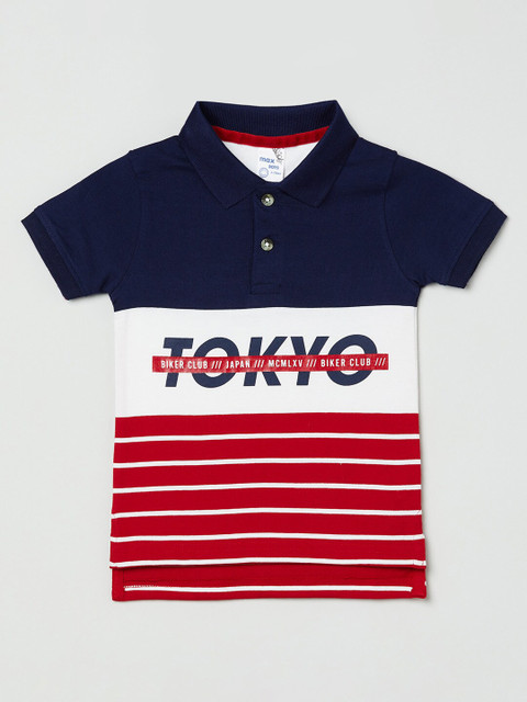

max Boys Navy Blue & White Printed Polo Collar T-shirt