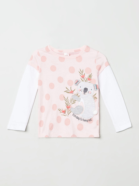 

max Girls Pink Floral Printed Applique T-shirt