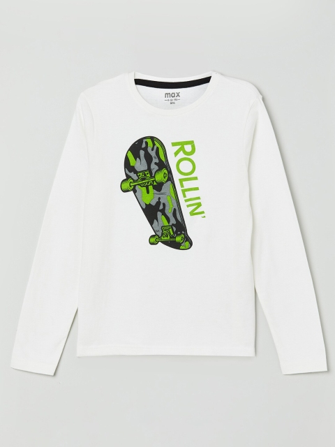 

max Boys White Printed T-shirt