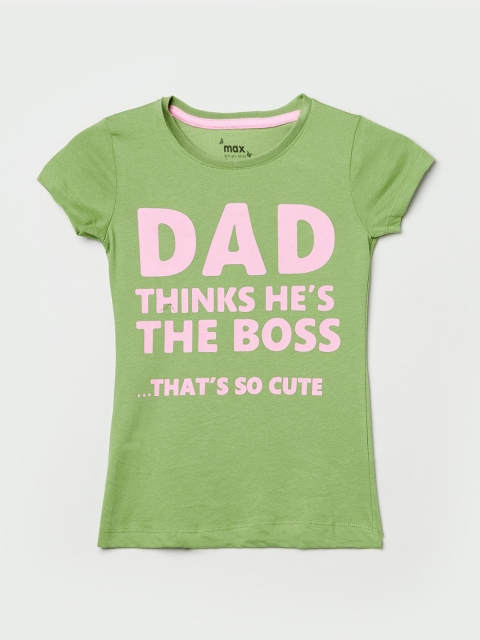 

max Girls Green & Pink Typography Printed T-shirt