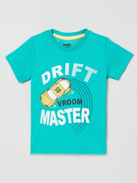 

max Boys Green Typography Printed T-shirt