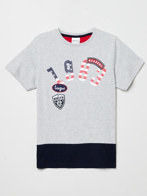 

max Boys Grey Printed Applique Pure Cotton T-shirt