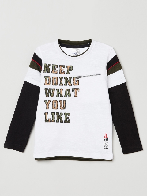 

max Boys White Typography Printed Applique T-shirt