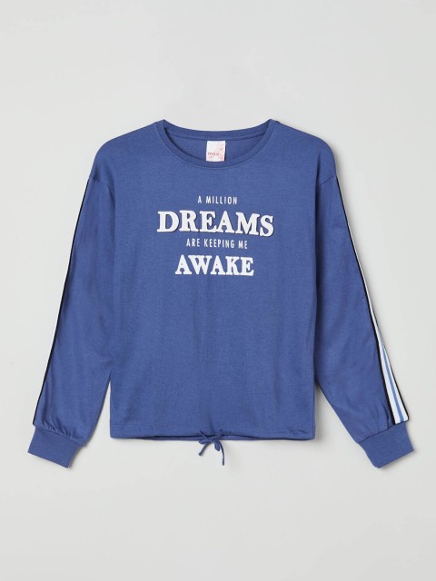 

max Girls Blue Typography T-shirt