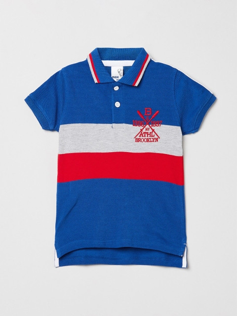 

max Boys Blue Colourblocked Polo Collar Pure Cotton T-shirt
