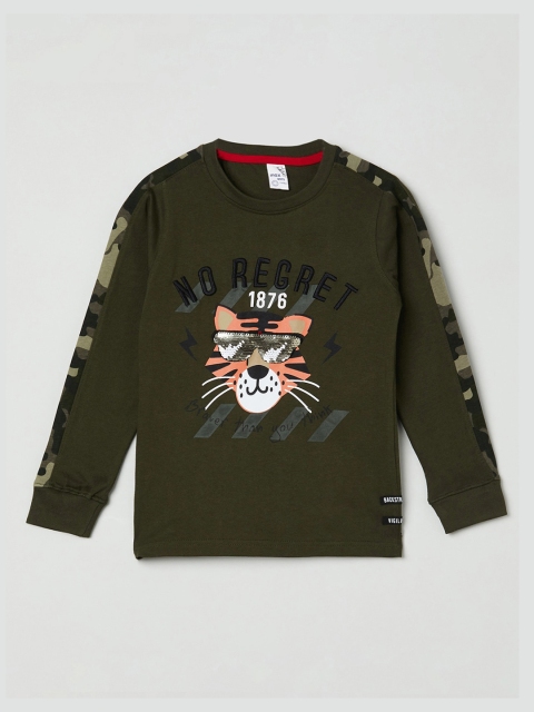 

max Boys Green Printed Applique T-shirt
