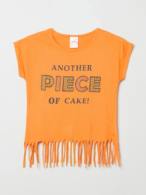 

max Girls Rust Typography Printed T-shirt