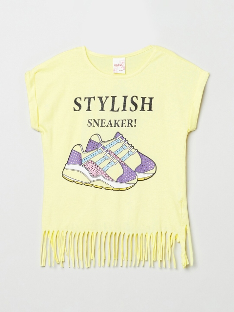 

max Girls Yellow Printed Extended Sleeves T-shirt