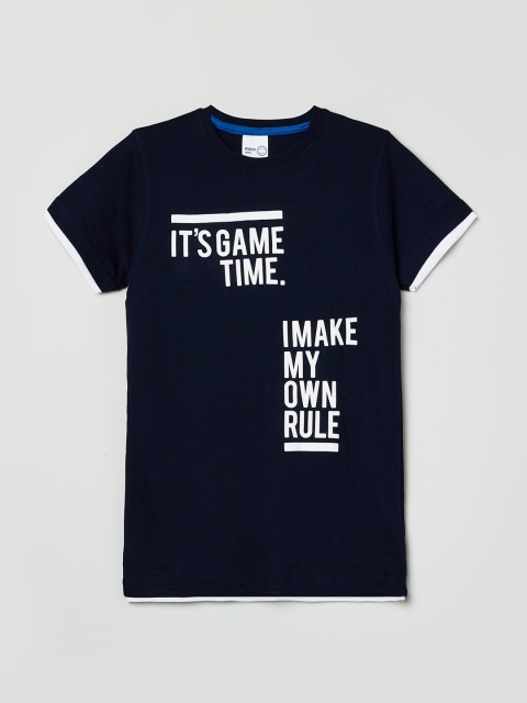 

max Boys Blue Typography Printed T-shirt