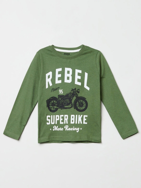 

max Boys Green Biker Printed T-shirt